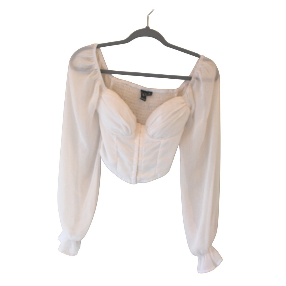 Windsor Corset Top Women XS White Excellent Sheer Balloon Sleeve Smocked Back